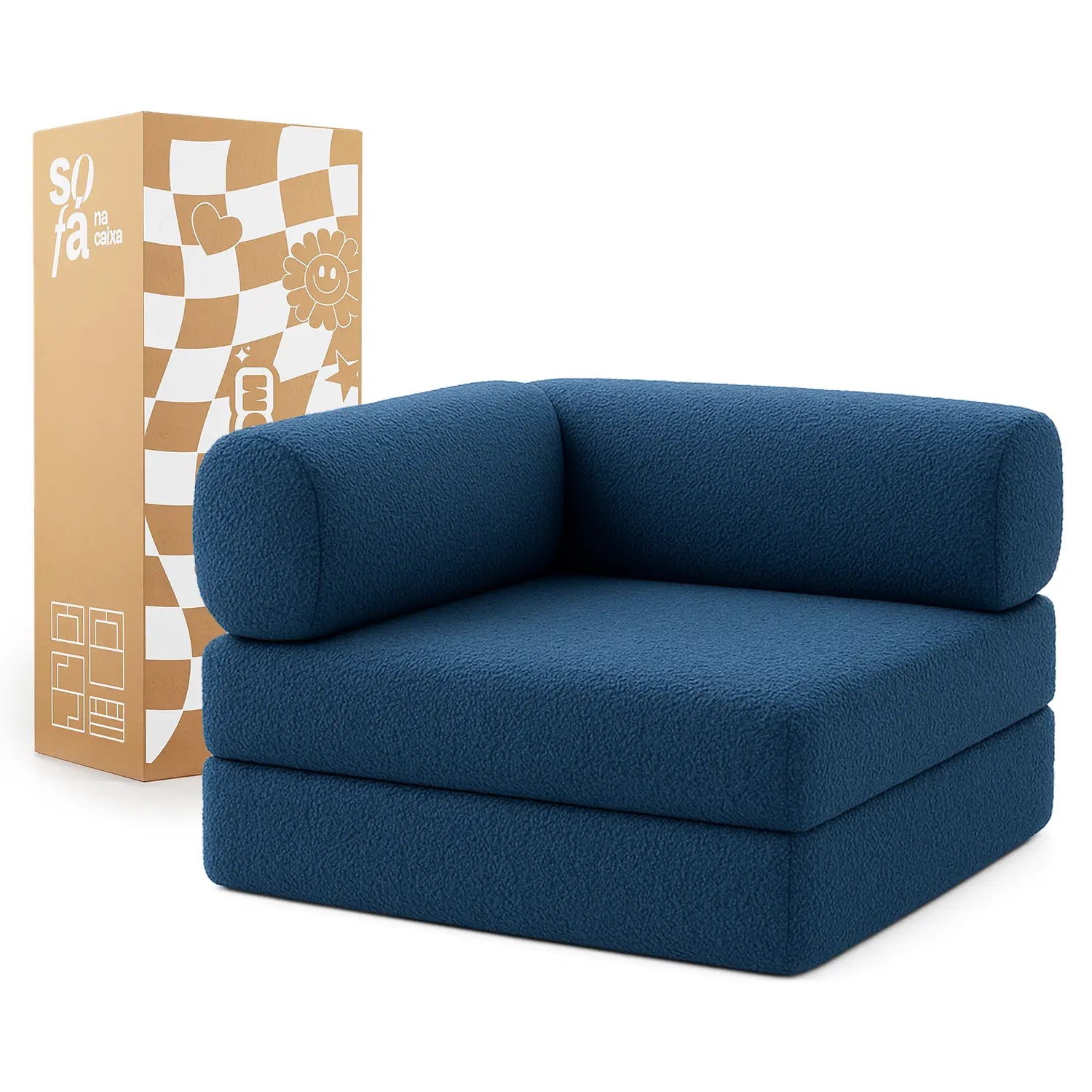 Poltrona do Sofá Cama Bloom Tecido Boucle Azul Marinho - Sofá na Caixa