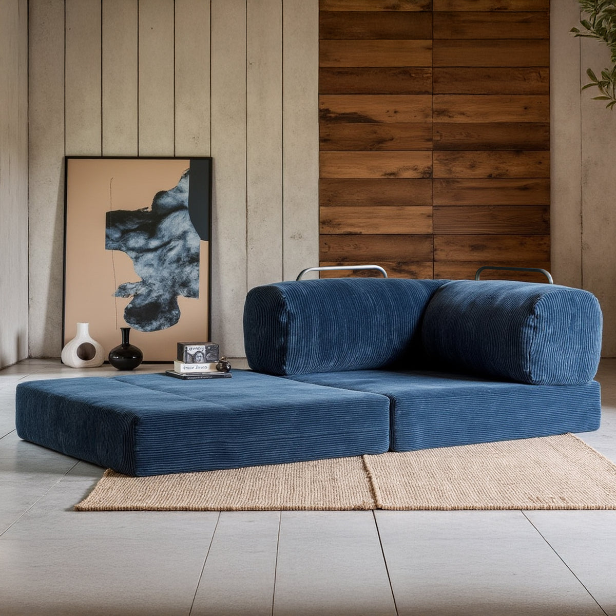 Sofá Cama Bloom - Sofá na Caixa + Poltrona Bloom Tecido Boucle Azul · detalhe na cor azul · vista 6