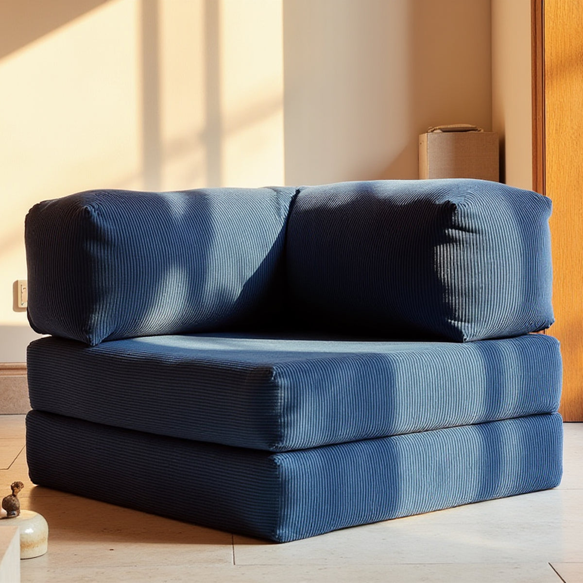 Sofá Cama Bloom - Sofá na Caixa + Poltrona Bloom Tecido Boucle Azul · detalhe na cor azul · vista 7