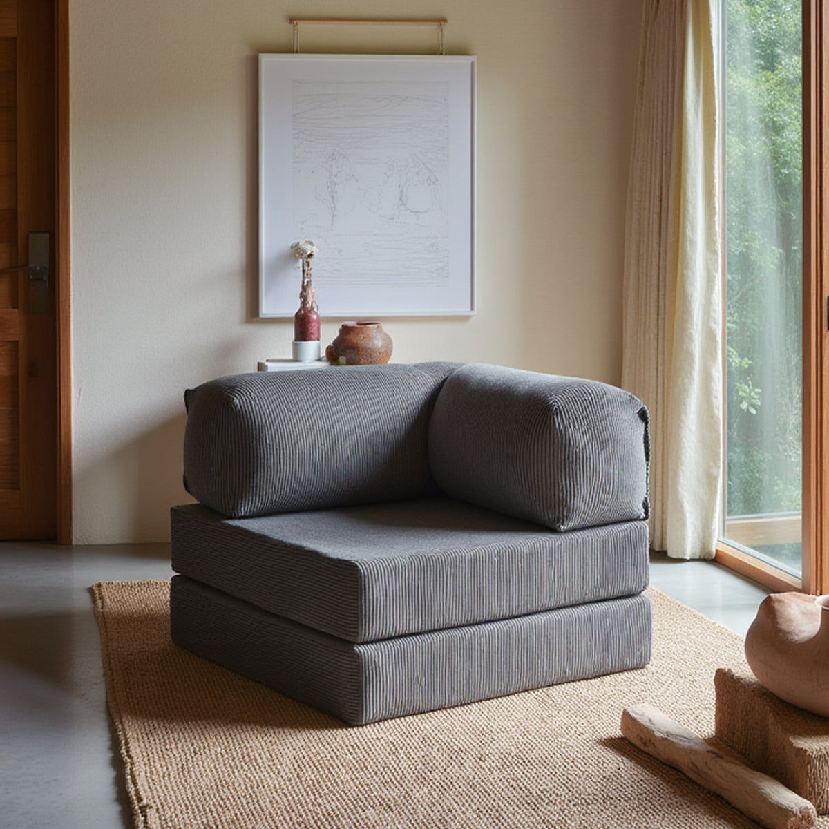 Poltrona do Sofá Cama Bloom Tecido Boucle Cinza - Sofá na Caixa · detalhe na cor cinza · vista 6