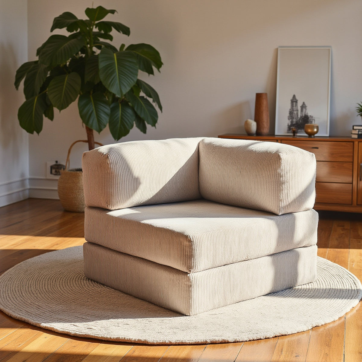 Poltrona do Sofá Cama Bloom Tecido Boucle Laranja - Sofá na Caixa · em tecido linho · vista 7