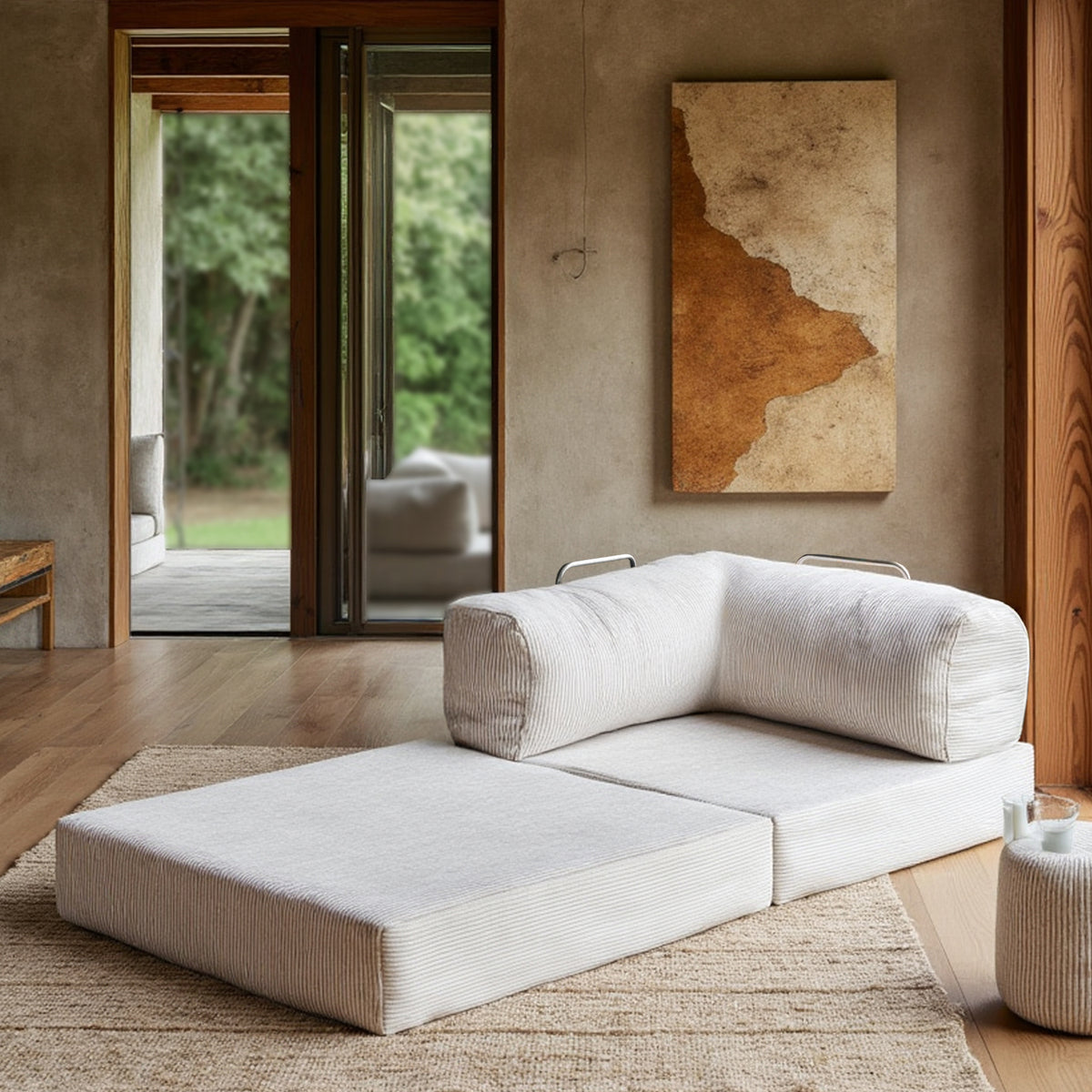 Sofá Cama Bloom - Sofá na Caixa + Poltrona Bloom Tecido Boucle Laranja · em tecido linho