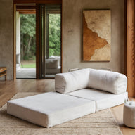 Sofá Cama Bloom - Sofá na Caixa + Poltrona Bloom Tecido Boucle Laranja · em tecido linho
