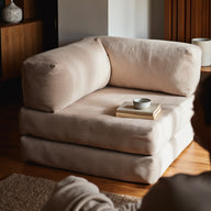 Poltrona do Sofá Cama Bloom Tecido Boucle Laranja - Sofá na Caixa · em tecido linho · vista 3