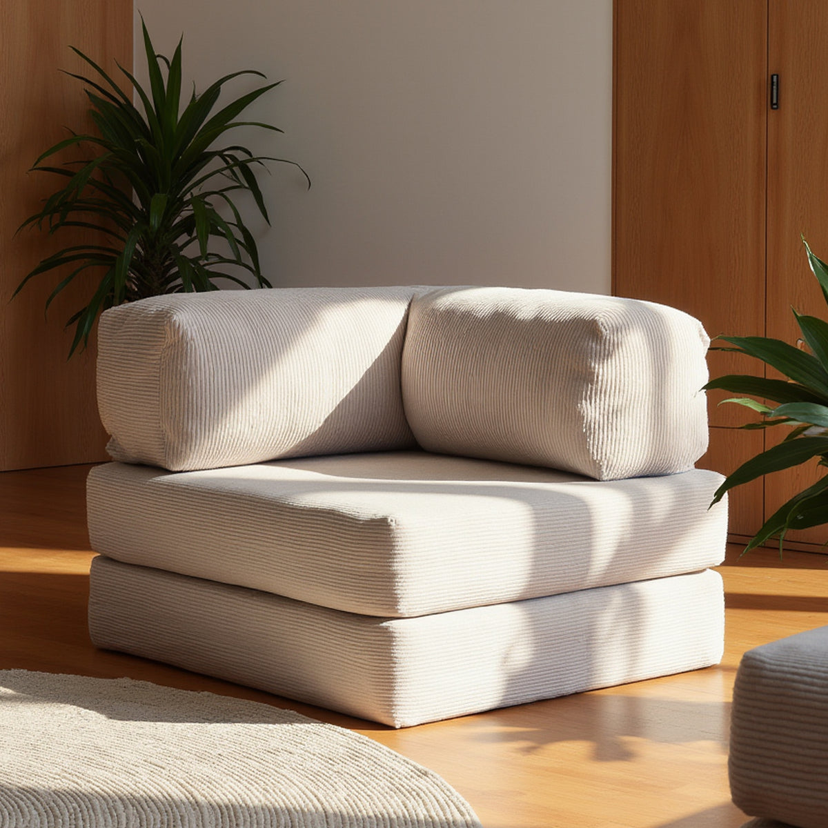 Poltrona do Sofá Cama Bloom Tecido Boucle Laranja - Sofá na Caixa · em tecido linho · vista 4