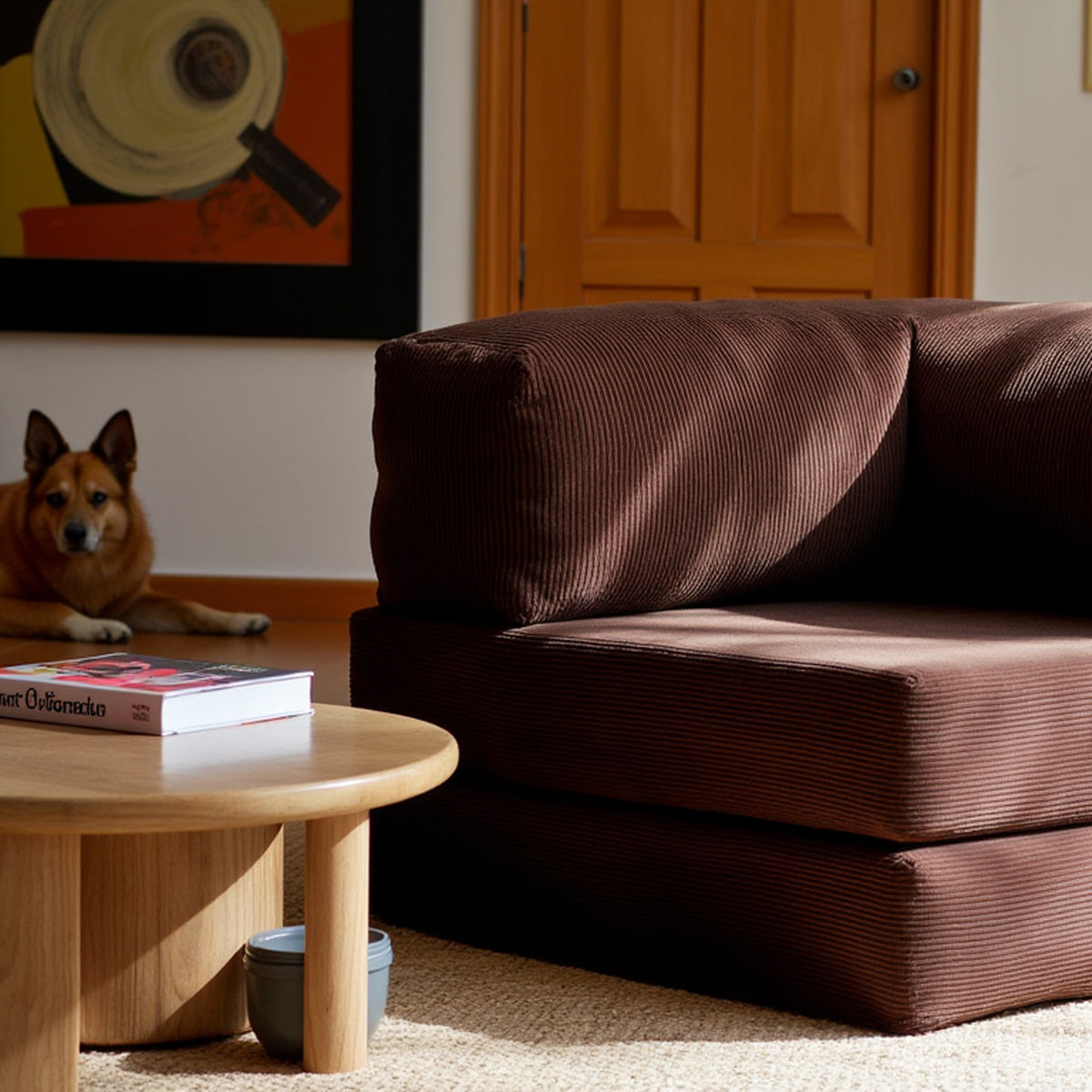 Poltrona do Sofá Cama Bloom Tecido Boucle Marrom - Sofá na Caixa · detalhe na cor marrom · vista 11