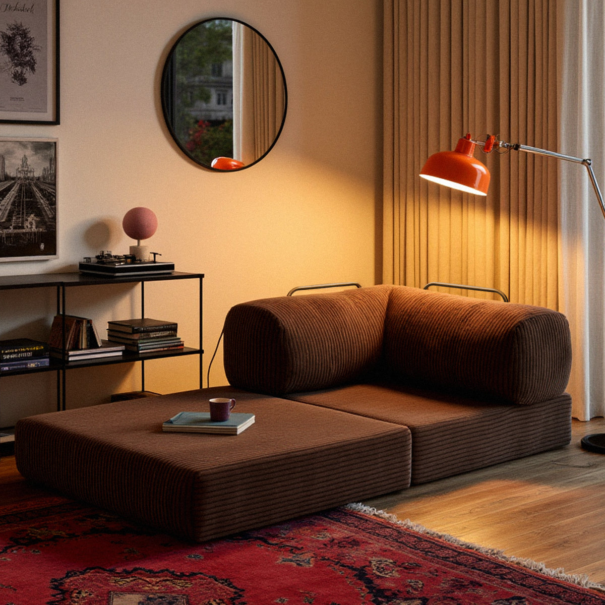 Sofá Cama Bloom - Sofá na Caixa + Poltrona Bloom Tecido Boucle Marrom · detalhe na cor marrom · vista 8