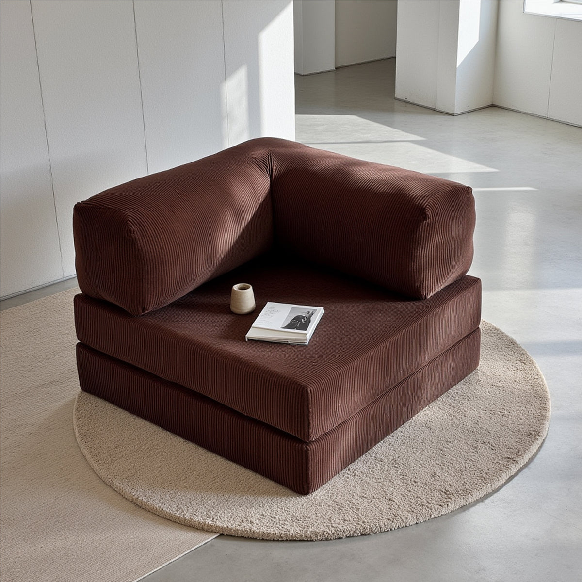 Poltrona do Sofá Cama Bloom Tecido Boucle Marrom - Sofá na Caixa · detalhe na cor marrom · vista 7