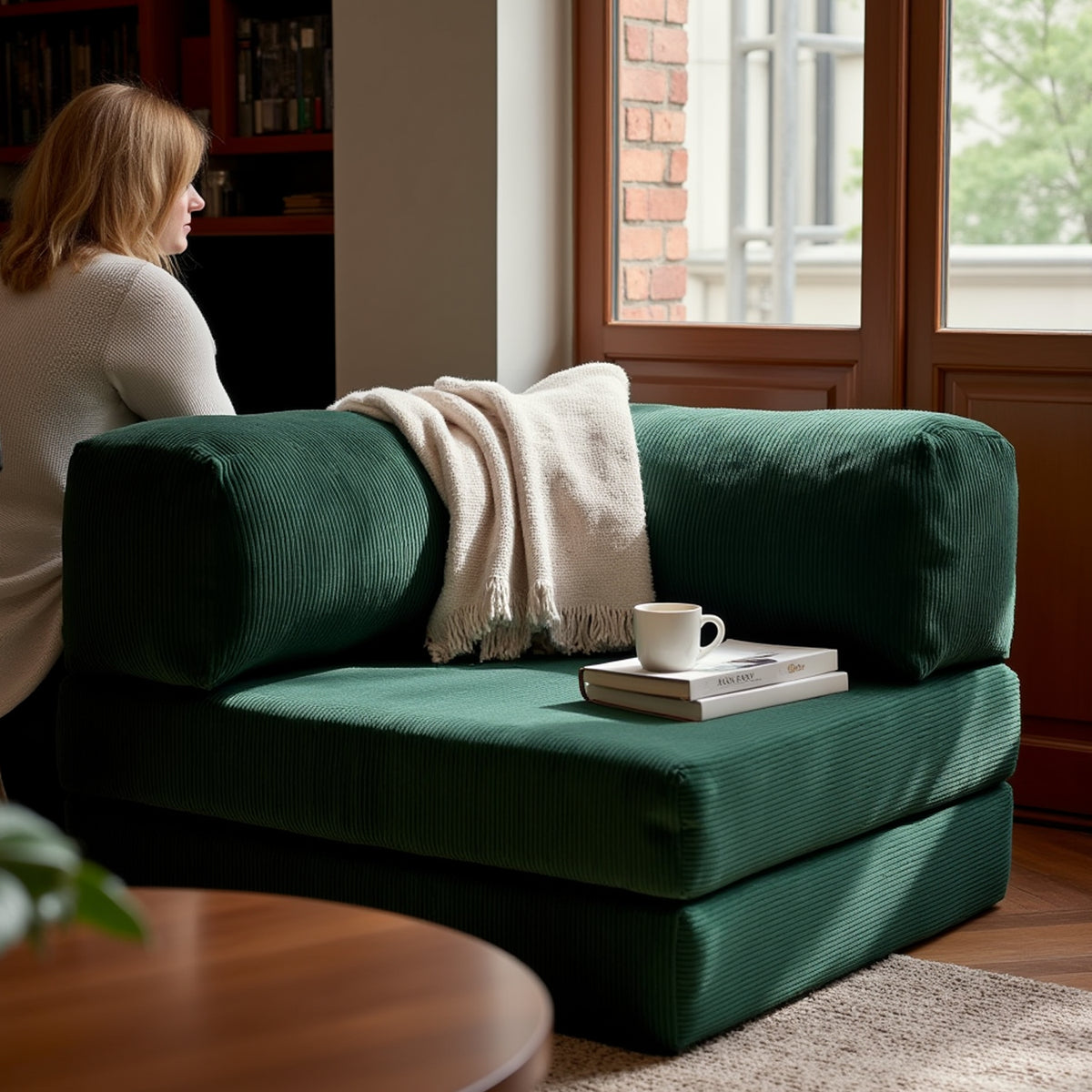 Poltrona do Sofá Cama Bloom Tecido Boucle Verde Musgo - Sofá na Caixa · detalhe na cor verde · vista 11