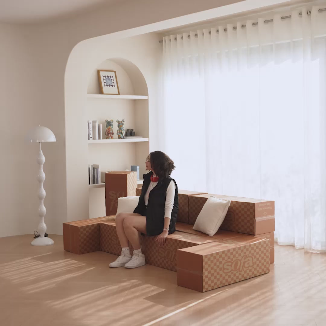 Sofá na Caixa modular Sienna 3 lugares em Boucle - Bege Areia
