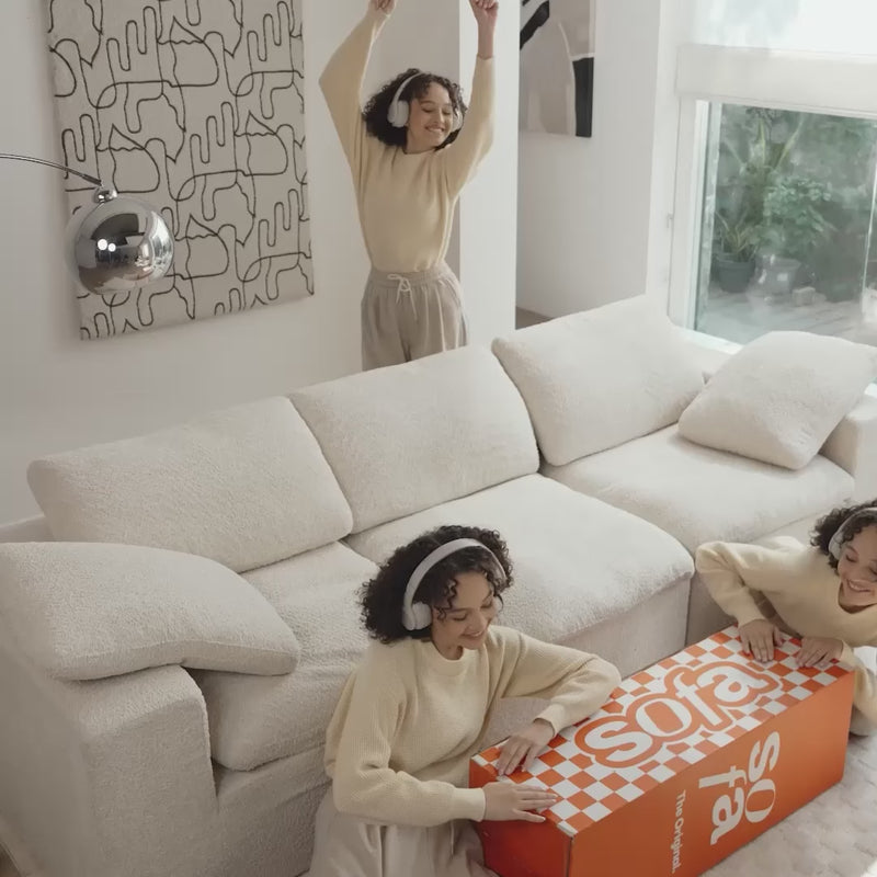 Sofá na Caixa modular Sienna 3 lugares em Boucle - Bege Areia