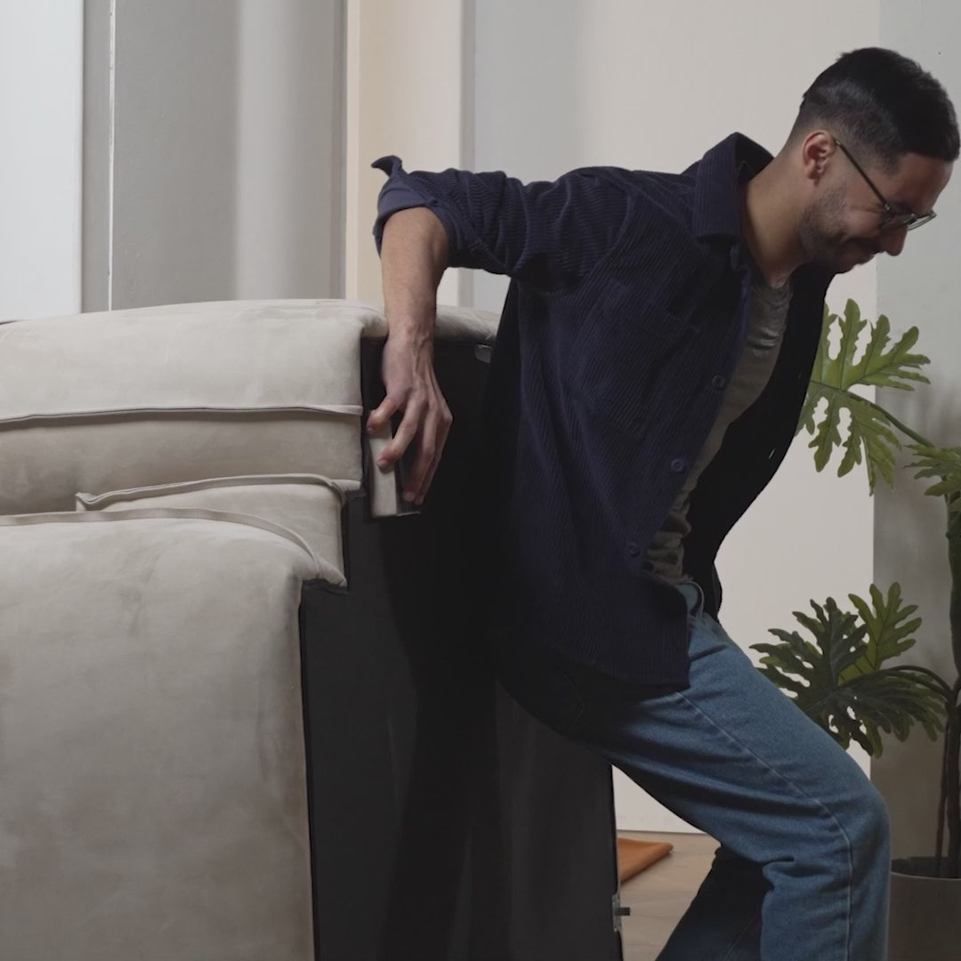 Sofá na Caixa modular 3 lugares em Boucle sem braço com chaise - Azul