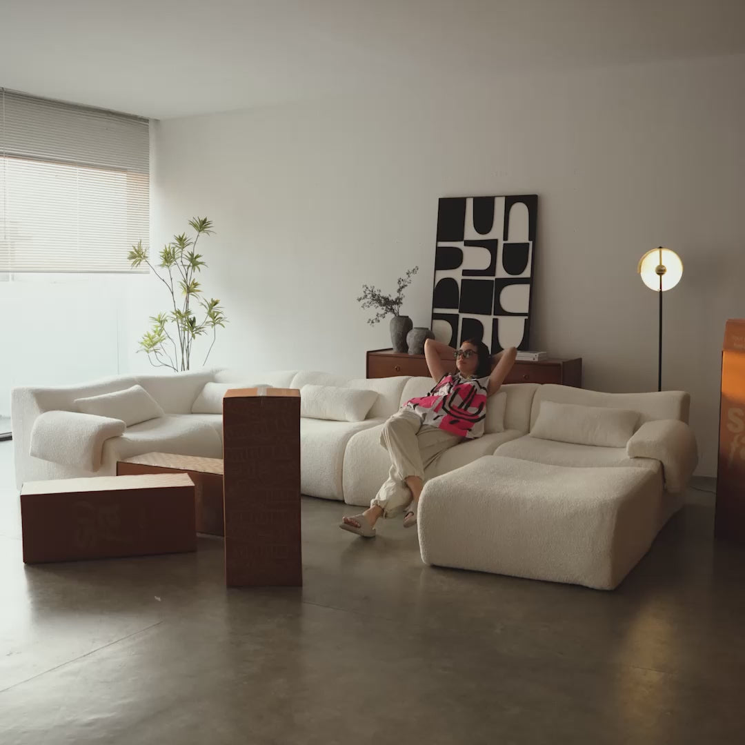 Sofá na Caixa modular Horizon 3 lugares em Boucle - Laranja