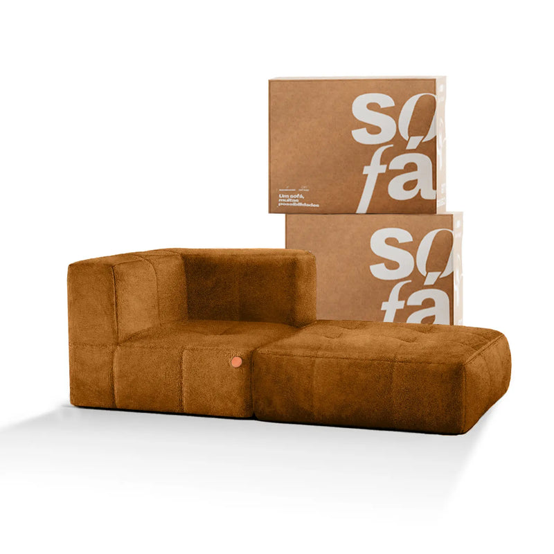 Sofá na Caixa modular 1 lugar Canto com chaise - Poli-couro