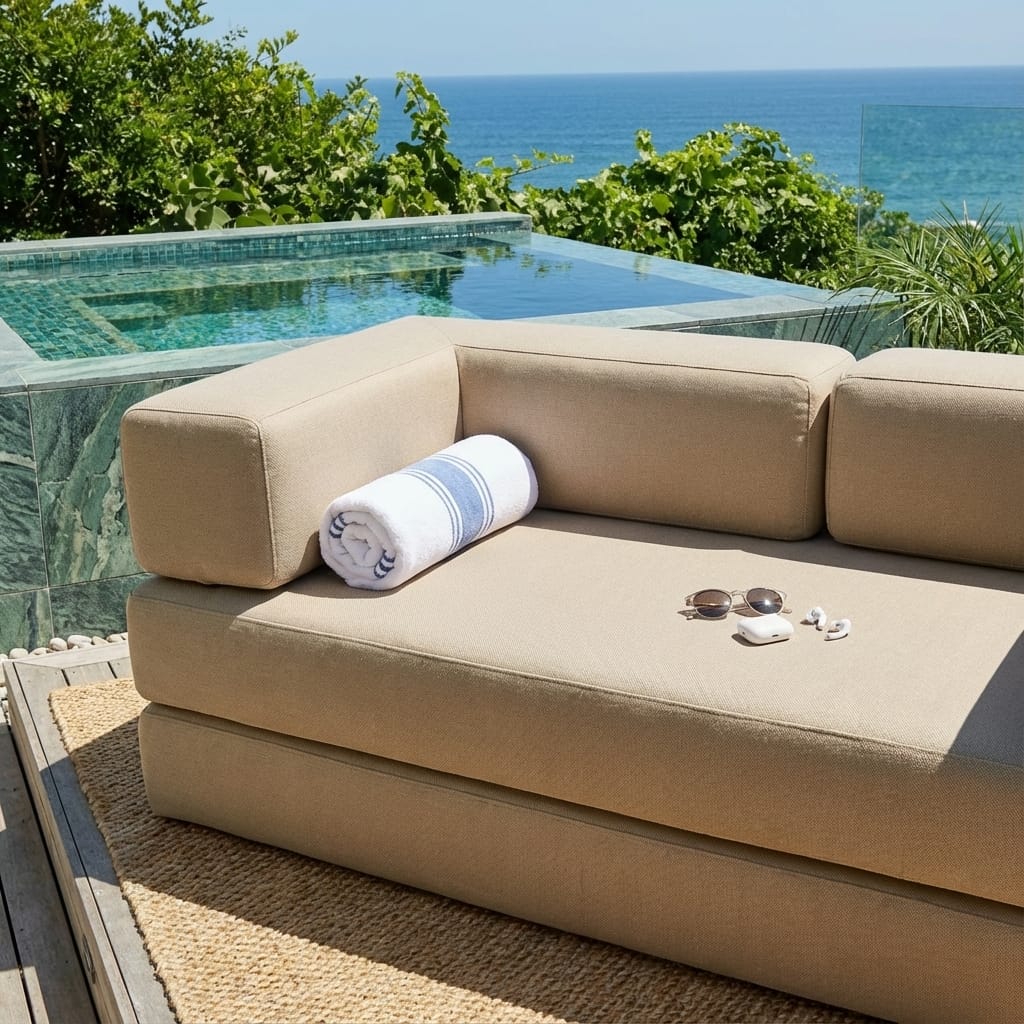 Apoio Sofá Cama Bloom Área Externa Tecido Linho - Sofá na Caixa · vista 10