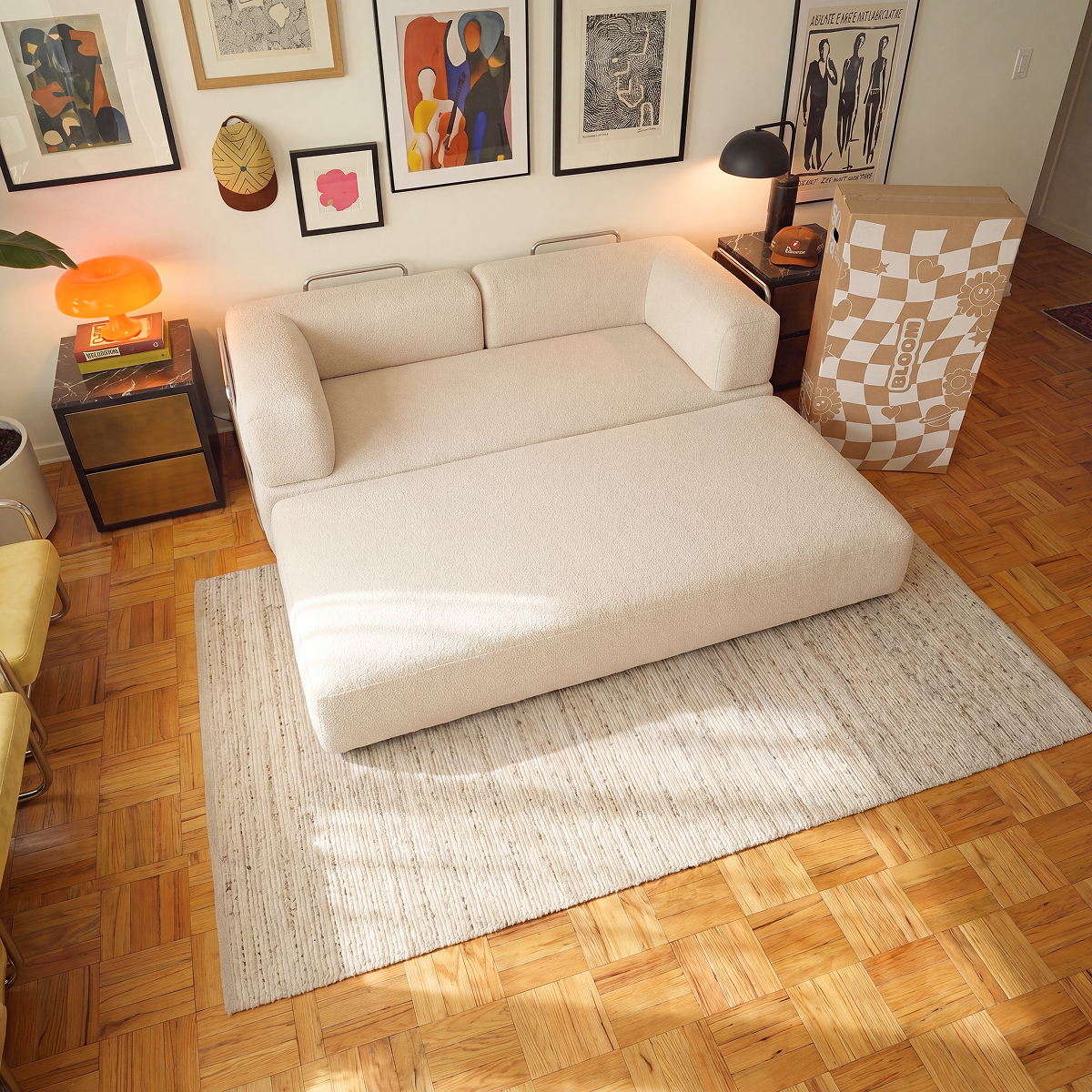 Sofá Cama Bloom Tecido Boucle Linho - Sofá na Caixa