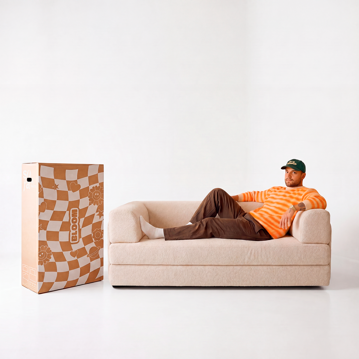 Sofá Cama Bloom Tecido Boucle Linho - Sofá na Caixa