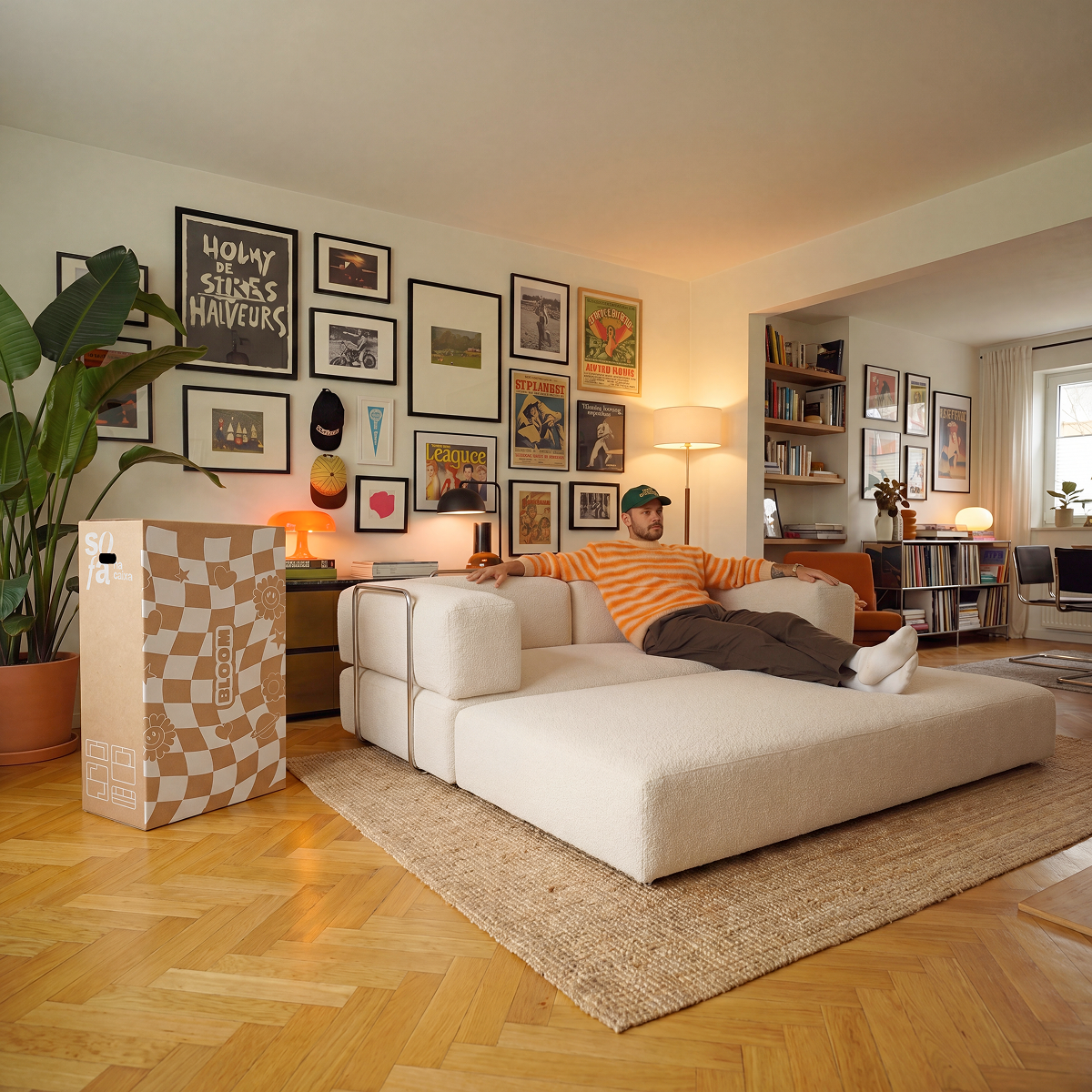 Sofá Cama Bloom Tecido Boucle Linho - Sofá na Caixa
