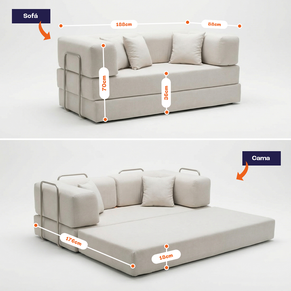 Sofá Cama Bloom Tecido Boucle Linho - Sofá na Caixa