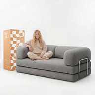 Sofá Cama Bloom Tecido Boucle Cinza - Sofá na Caixa