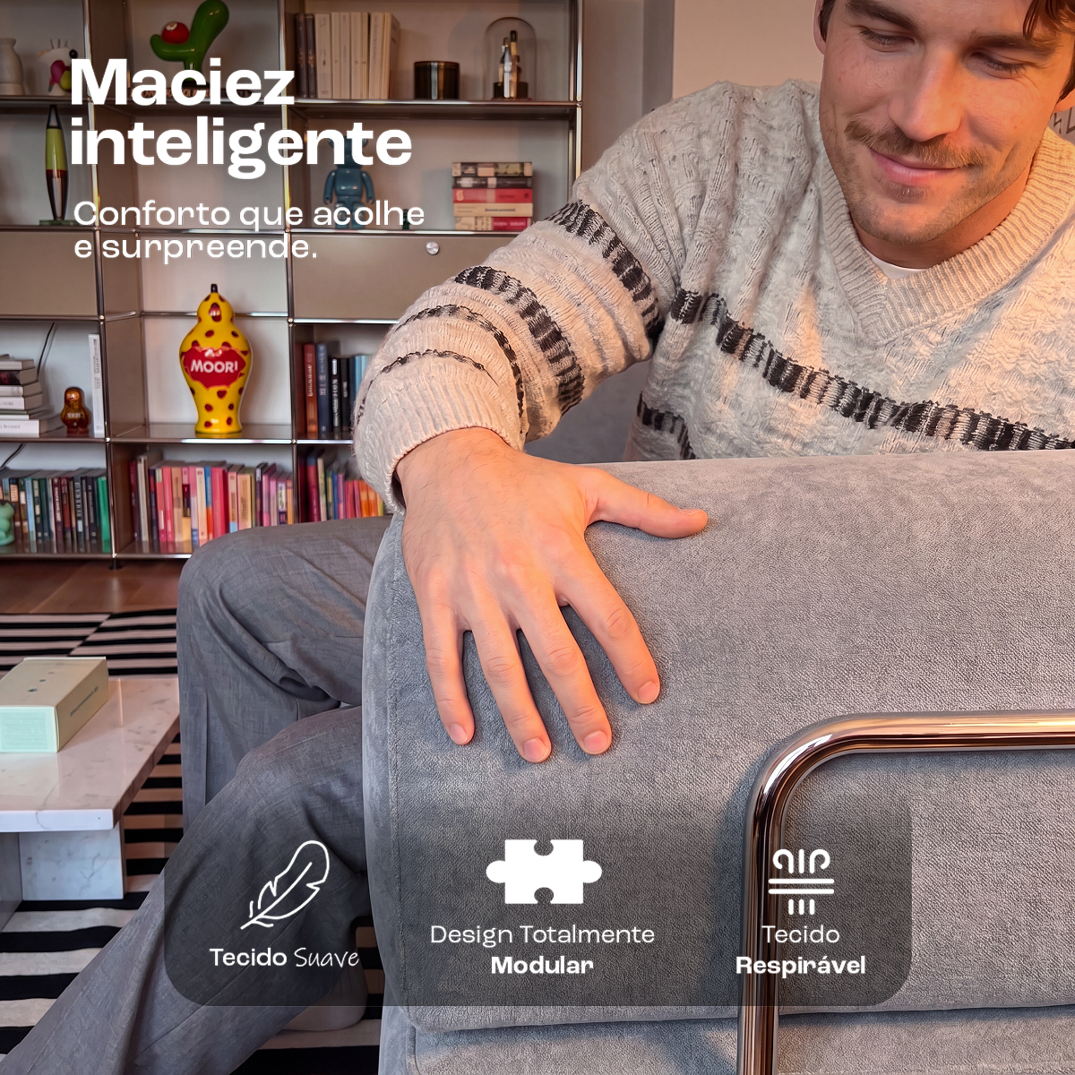 Sofá Cama Bloom Tecido Boucle Cinza - Sofá na Caixa