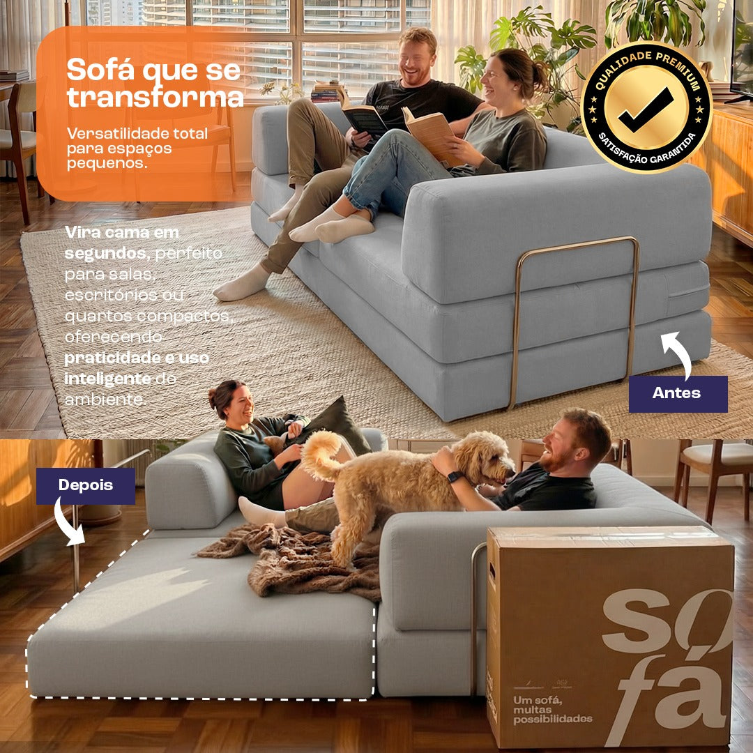 Sofá Cama Bloom Tecido Boucle Cinza - Sofá na Caixa · vista 3