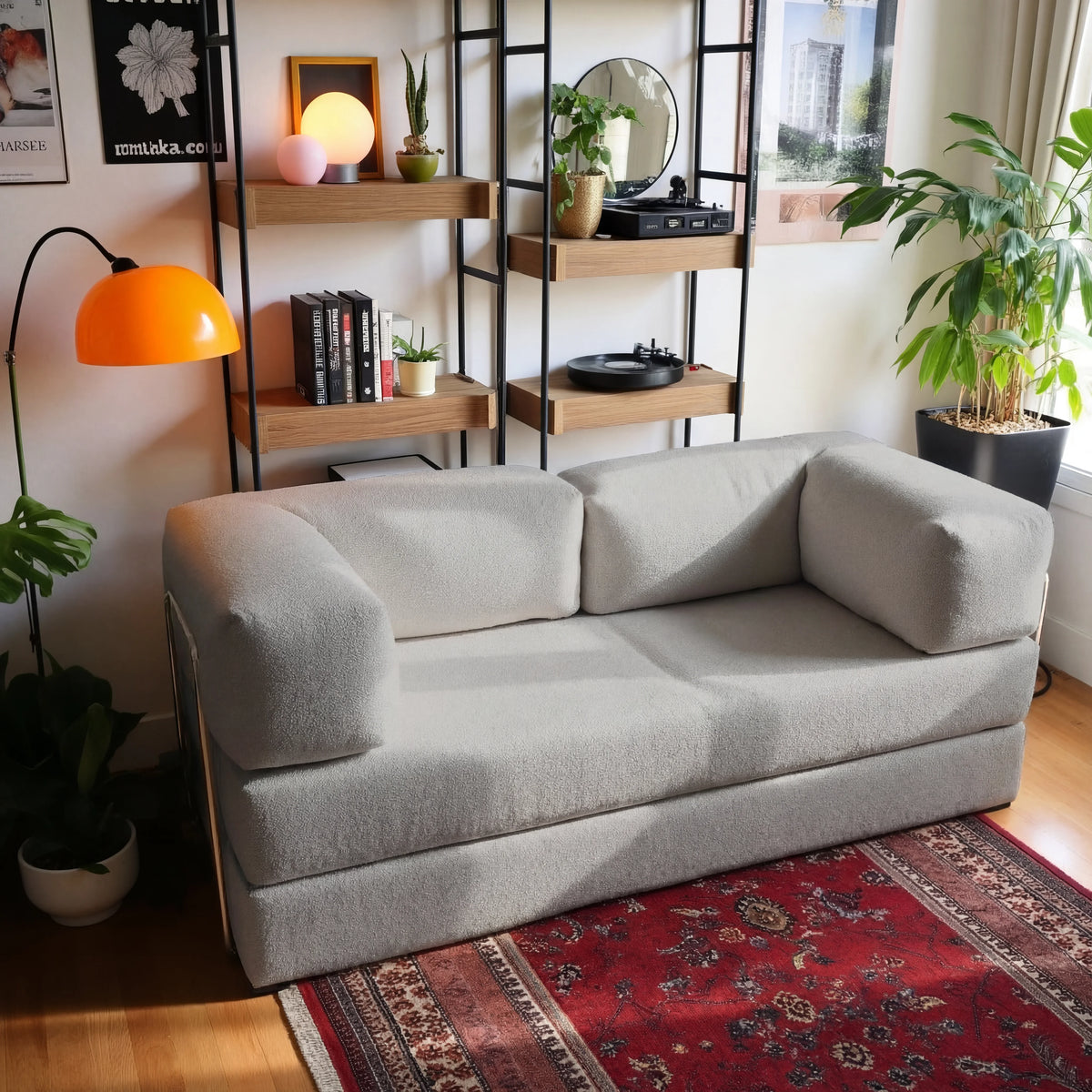 Sofá Cama Bloom Tecido Boucle Cinza - Sofá na Caixa · vista 5