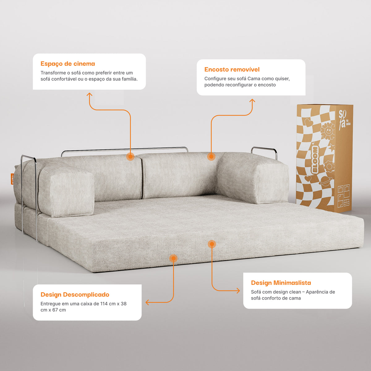 Sofá Cama Bloom Tecido Boucle Linho - Sofá na Caixa · em tecido linho · vista 11