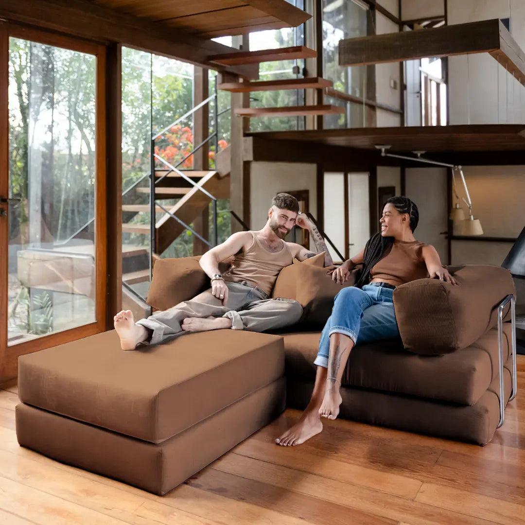 Chaise / Apoio de pé Sofá Cama Bloom Tecido Boucle Marrom · detalhe na cor marrom · vista 2