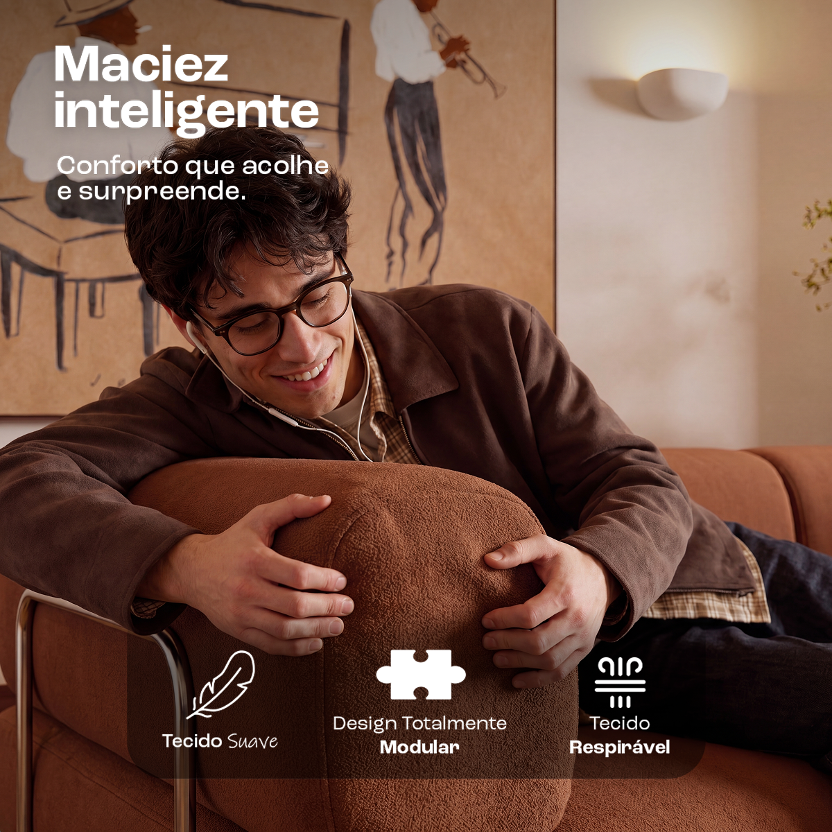 Sofá Cama Bloom Tecido Boucle Marrom - Sofá na Caixa