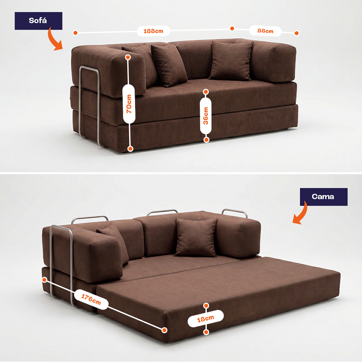 Sofá Cama Bloom Tecido Boucle Marrom - Sofá na Caixa