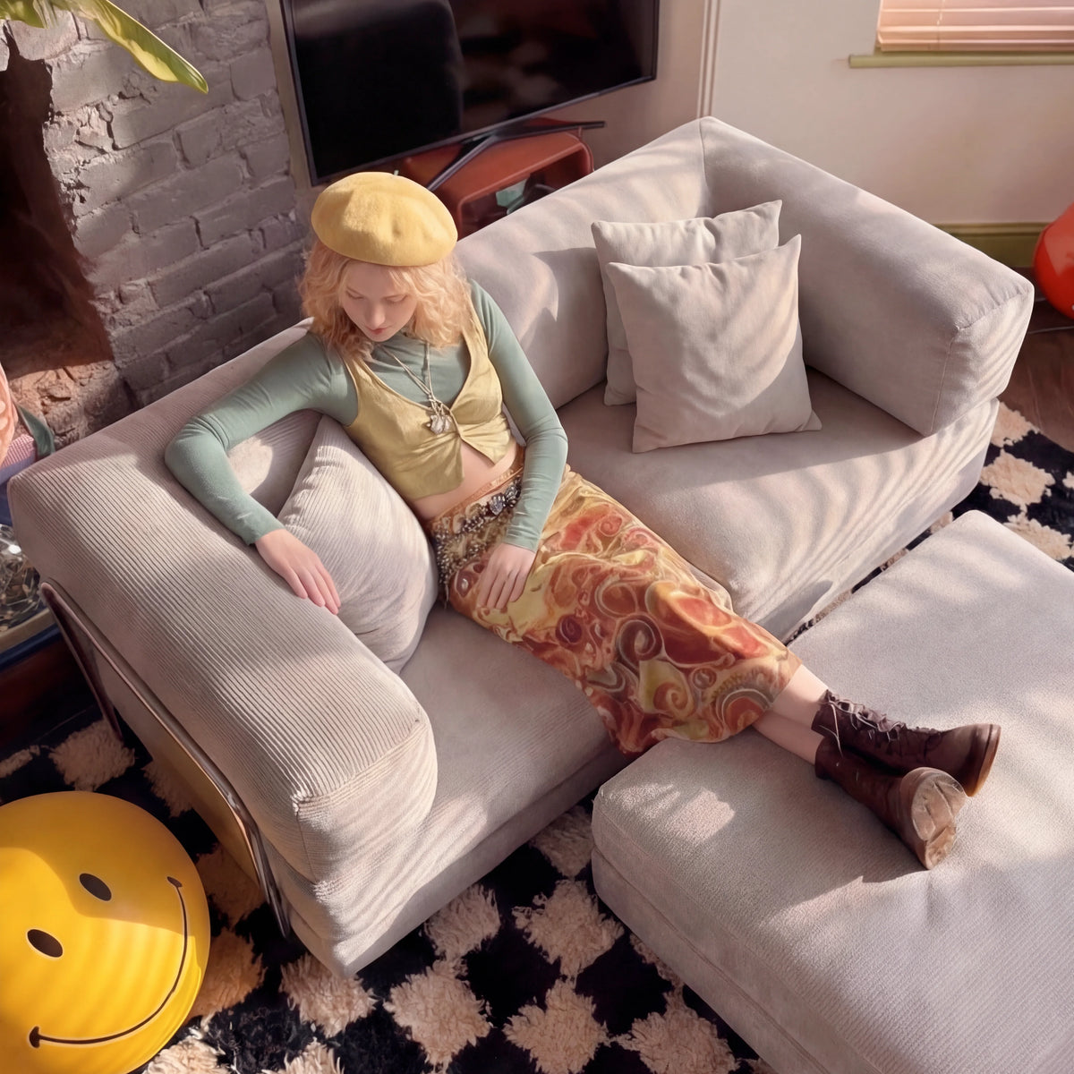 Sofá Cama Bloom - Sofá na Caixa + Apoio de Pé Bloom Tecido Cotelê Cinza · vista 2