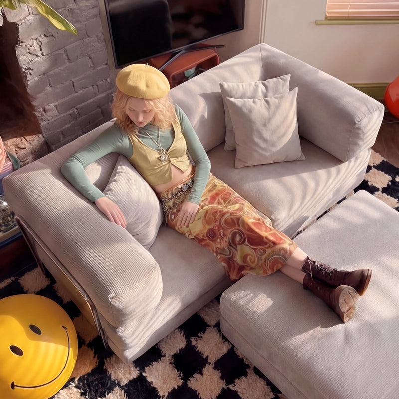 Sofá Cama Bloom - Sofá na Caixa + Apoio de Pé Bloom Tecido Cotelê Cinza · vista 2
