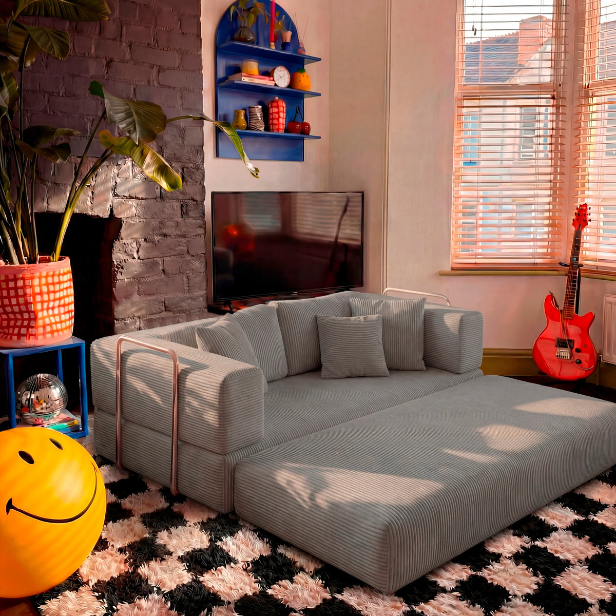 Sofá Cama Bloom - Sofá na Caixa + Apoio de Pé Bloom Tecido Cotelê Cinza · vista 4