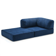 Sofá Cama Bloom - Sofá na Caixa + Poltrona Bloom Tecido Boucle Azul · detalhe na cor branco