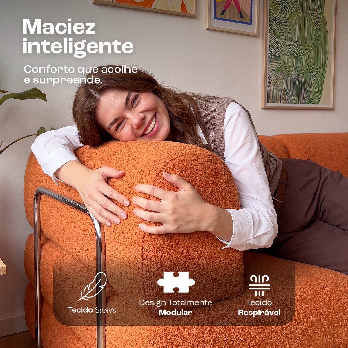 Sofá Cama Bloom Tecido Boucle Laranja - Sofá na Caixa
