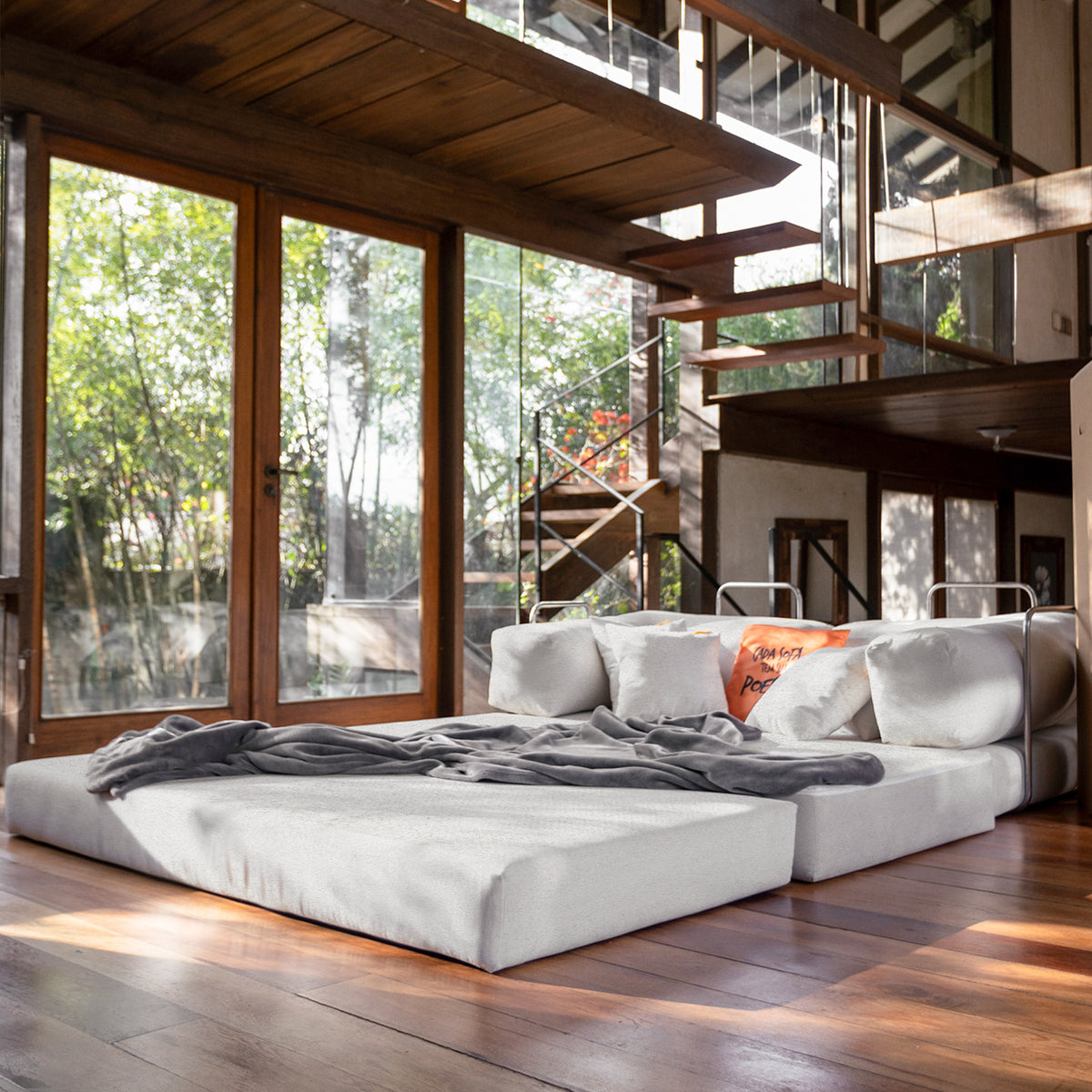 Chaise / Apoio de pé Sofá Cama Bloom Tecido Boucle Laranja · em ambiente decorado · vista 3