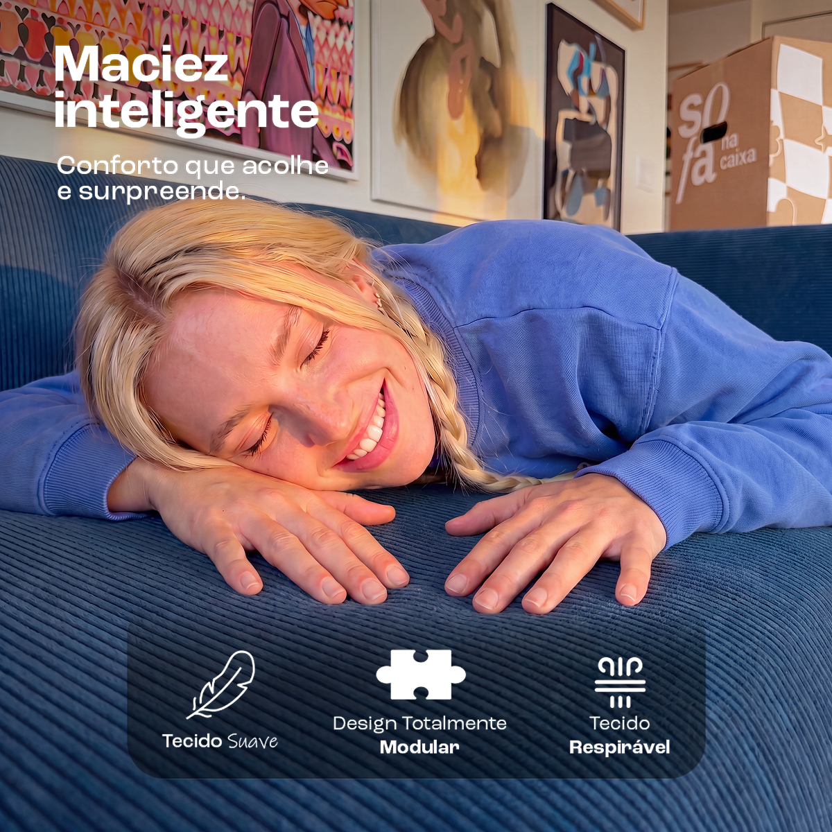 Sofá Cama Bloom Tecido Cotelê Azul Marinho - Sofá na Caixa