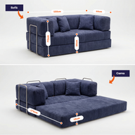 Sofá Cama Bloom Tecido Cotelê Azul Marinho - Sofá na Caixa