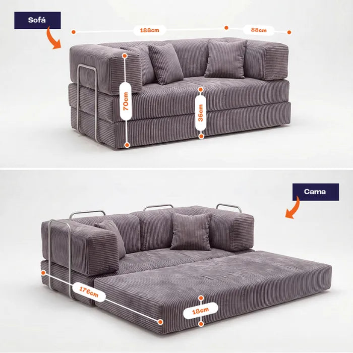 Sofá Cama Bloom Tecido Cotelê Cinza - Sofá na Caixa