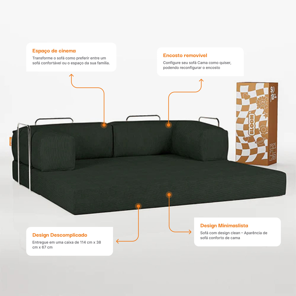 Sofá Cama Bloom Tecido Boucle Verde Musgo - Sofá na Caixa · detalhe na cor verde · vista 3