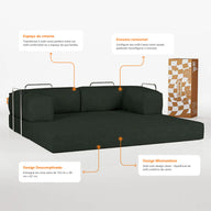 Sofá Cama Bloom Tecido Boucle Verde Musgo - Sofá na Caixa · detalhe na cor verde · vista 3