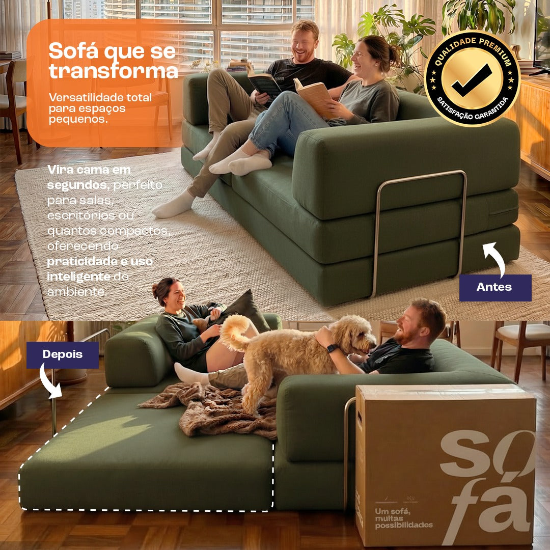 Sofá Cama Bloom Tecido Boucle Verde Musgo - Sofá na Caixa · vista 2