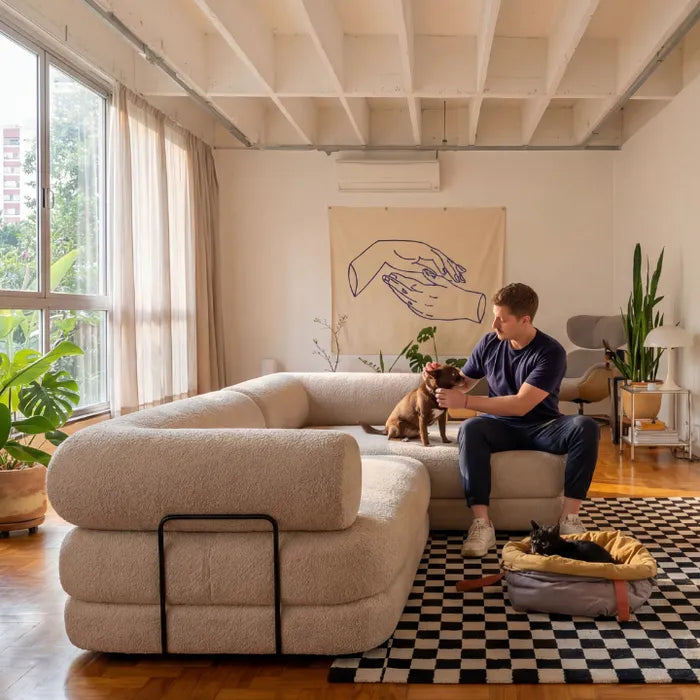 Sofá Cama Nest Tecido Boucle Linho - Sofá na Caixa