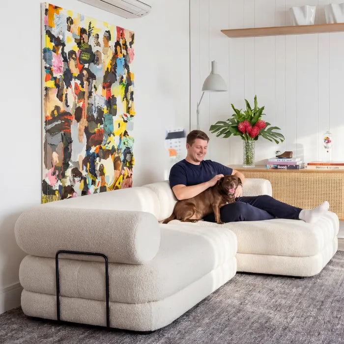Sofá Cama Nest Tecido Boucle Linho - Sofá na Caixa