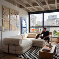 Sofá Cama Nest Tecido Boucle Linho - Sofá na Caixa