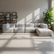 Sofá na Caixa modular 4 lugares em Boucle com 1 chaise - Cinza · detalhe na cor cinza