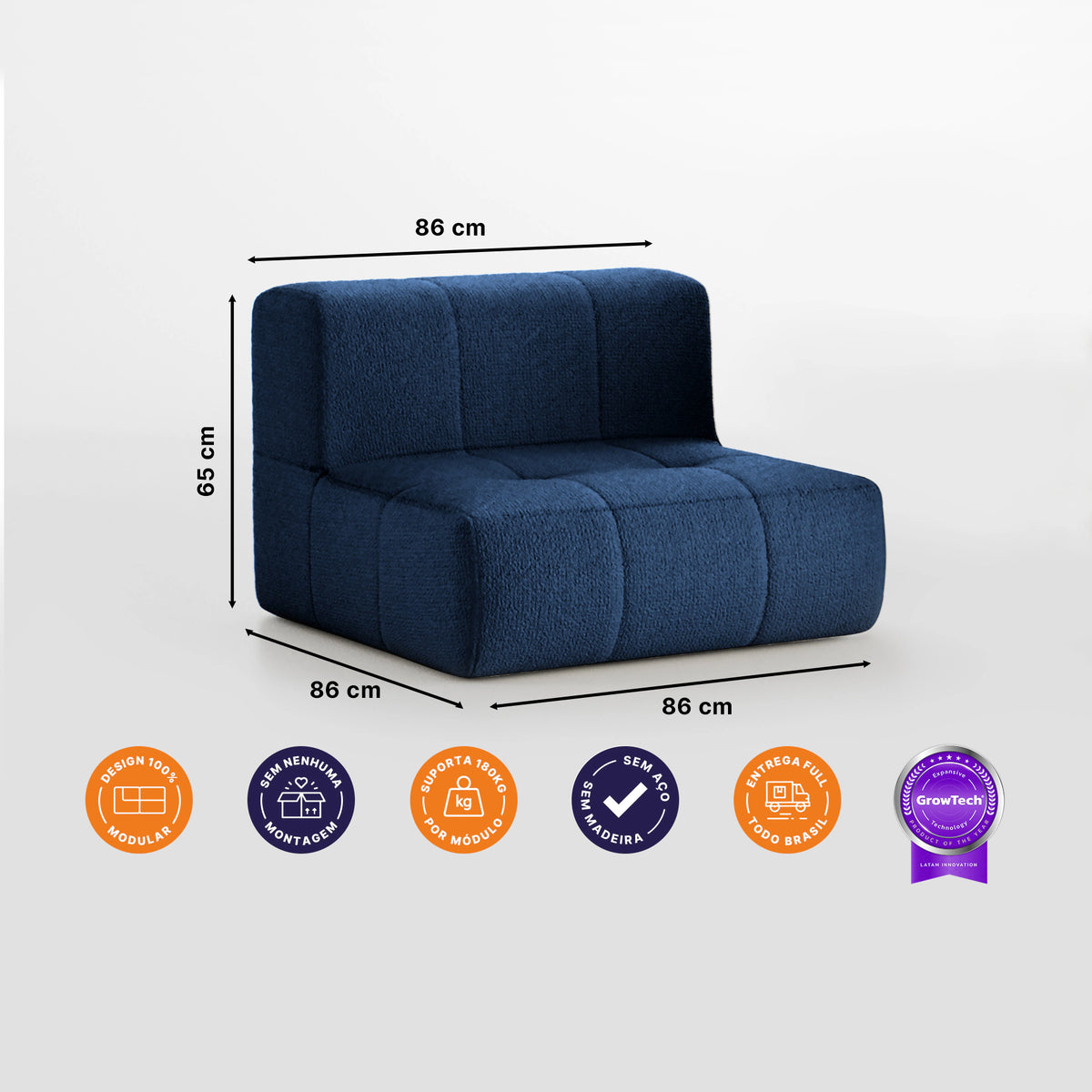 Sofá na Caixa modular 1 lugar Poltrona em Boucle - Azul · vista 3