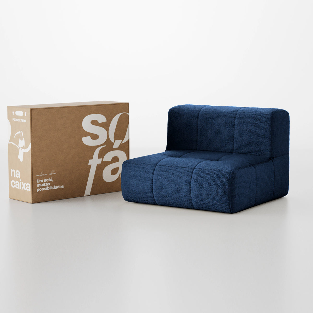 Sofá na Caixa modular 1 lugar Poltrona em Boucle - Azul · visão geral final