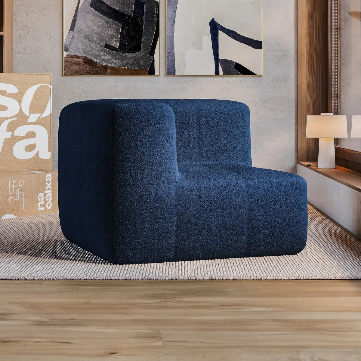 Sofá na Caixa modular 1 lugar Canto em Boucle - Azul · vista 5